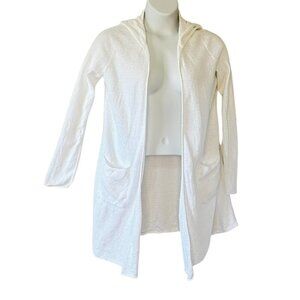 Eileen Fisher Peruvian Organic Cotton Crimp Hooded Cardigan Beach Coverup  Small